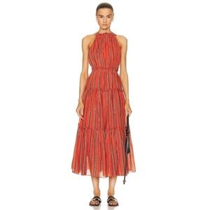 Ulla Johnson Giulietta Stripe Backless Tiered Cotton Maxi Dress in Porto Size 0